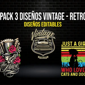 Pack 3 Diseños Vintage Retro