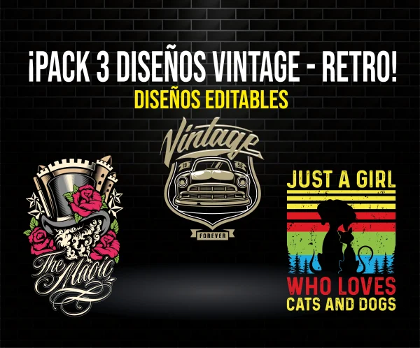 Pack 3 Diseños Vintage Retro